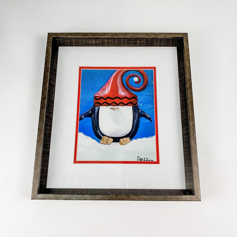 Framed Christmas penguin Paddison and Friends III print by artist Gina Ritter